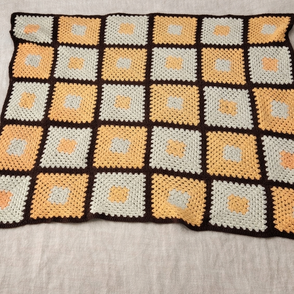 Handmade Crochet Granny Square Blanket 54x40 | Chocolate Peach Cream - Picture 2 of 7